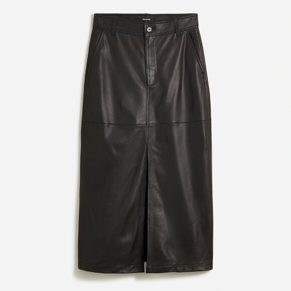NWT Madewell Black Leather Midi Skirt Size 6 - Picture 1 of 7
